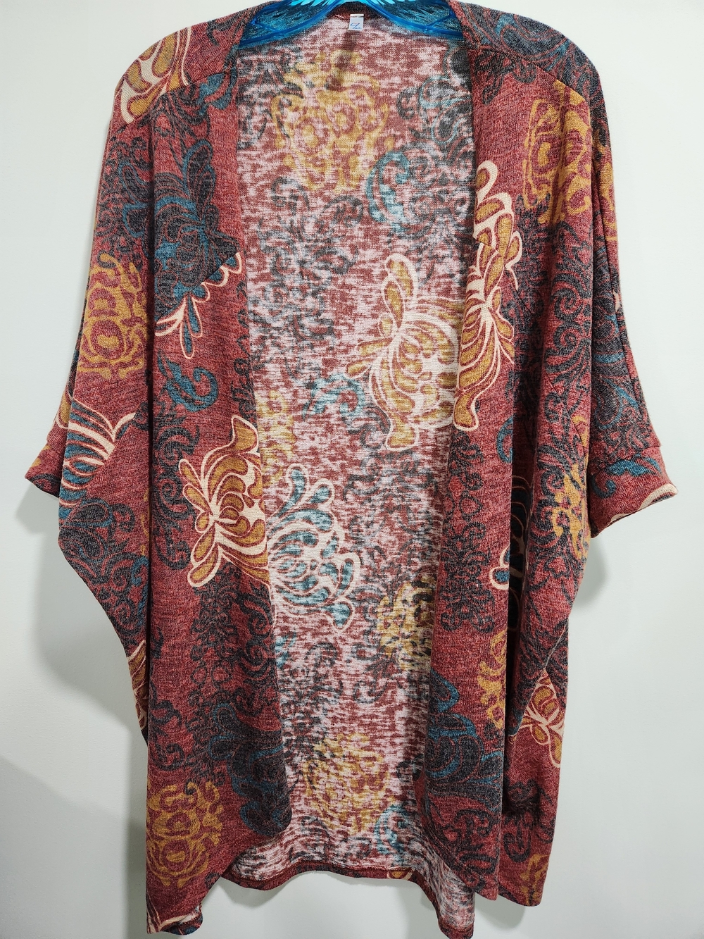 Open-Front Floral Print Kimono Tunic - Rust Multi